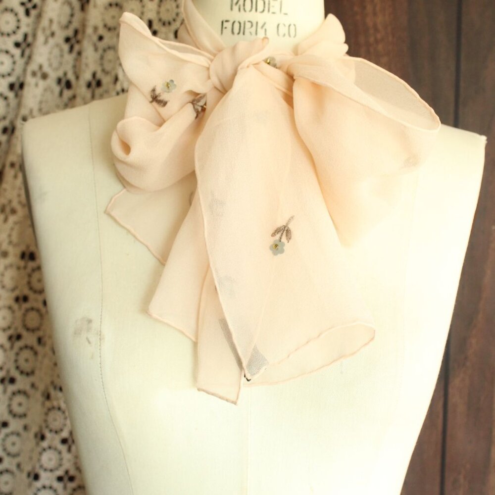 Echo Womens Scarf, Pink Silk Chiffon with Embroidered and Sequin Flowers - Picture 10 of 14